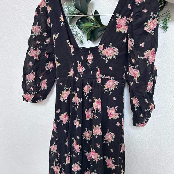 Free People Women's size 0 Black Sea Glass Floral Maxi Dress Lined Boho Flowy - Picture 16 of 16